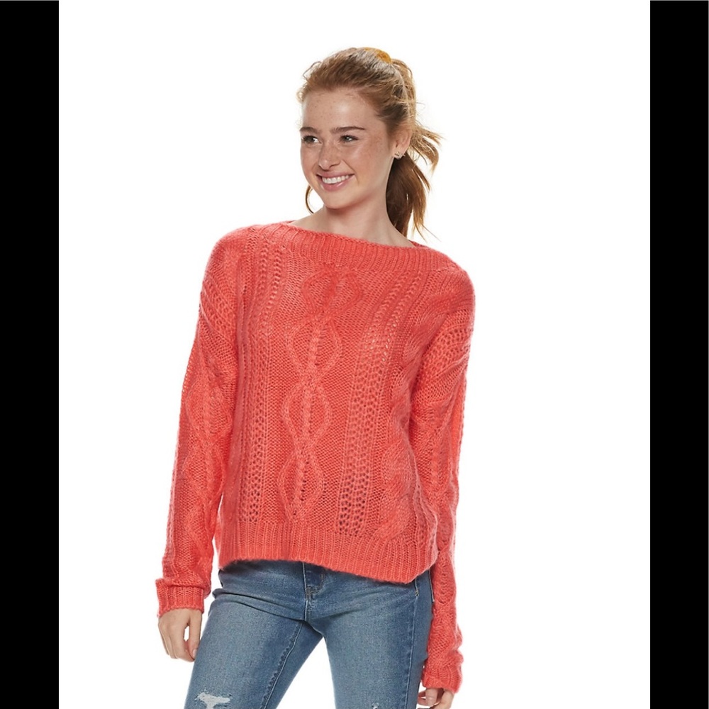 CORAL PINK SOFT CABLE KNIT BOATNECK SWEATER ❤️